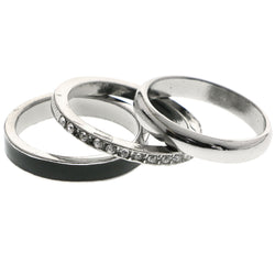 Mi Amore Stackable  Crystal Multiple-Ring-Set Silver-Tone & Black Size 10.00