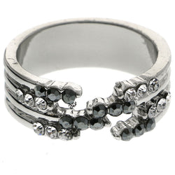 Mi Amore Faux-Stacked Crystal Sized-Ring Silver-Tone & Black Size 7.00