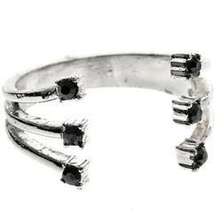 Mi Amore Open Front Crystal Sized-Ring Silver-Tone & Black Size 8.00