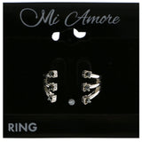 Mi Amore Open Front Crystal Sized-Ring Silver-Tone & Black Size 10.00