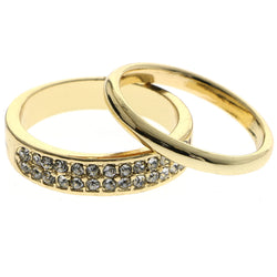 Mi Amore Stackable  Crystal Multiple-Ring-Set Gold-Tone Size 7.00
