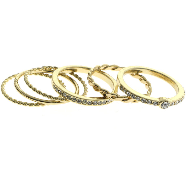 Mi Amore Stackable  Crystal Multiple-Ring-Set Gold-Tone Size 8.00