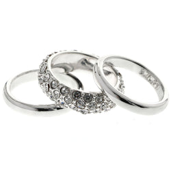 Mi Amore Stackable  Crystal Multiple-Ring-Set Silver-Tone Size 8.00