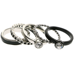 Mi Amore Stackable  Crystal Multiple-Ring-Set Silver-Tone & Black Size 7.00