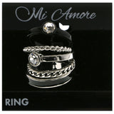Mi Amore Stackable  Crystal Multiple-Ring-Set Silver-Tone & Black Size 7.00