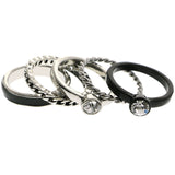 Mi Amore Stackable  Crystal Multiple-Ring-Set Silver-Tone & Black Size 9.00