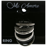 Mi Amore Stackable Glitter Multiple-Ring-Set Silver-Tone & Black Size 7.00