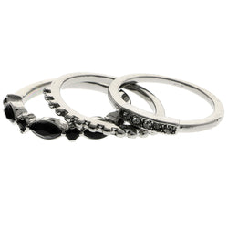 Mi Amore Stackable Crystal Multiple-Ring-Set Silver-Tone & Black Size 9.00