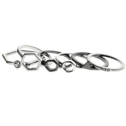 Mi Amore Stackable Hexagon Multiple-Ring-Set Silver-Tone & Black Size 7.00