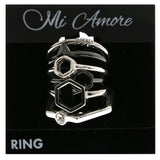 Mi Amore Stackable Hexagon Multiple-Ring-Set Silver-Tone & Black Size 9.00
