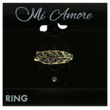 Mi Amore Feather Crystal Sized-Ring Gold-Tone & Black Size 8.00