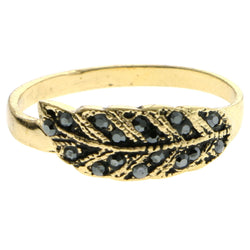 Mi Amore Feather Crystal Sized-Ring Gold-Tone & Black Size 10.00