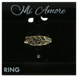 Mi Amore Feather Crystal Sized-Ring Gold-Tone & Black Size 10.00