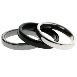 Mi Amore Stackable Multiple-Ring-Set Silver-Tone/Black Size 9.00