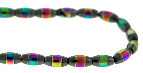 6X12mm Magnetic Hematite Rice With Rainbow Striped Center Mh62 - Mi Amore