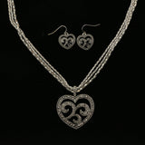 MIXIT Gift Boxed Crystal Accented Heart Necklace-Earring-Set Silver-Tone