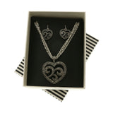 MIXIT Gift Boxed Crystal Accented Heart Necklace-Earring-Set Silver-Tone
