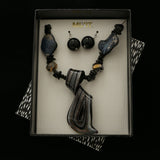 MIXIT Gift Boxed Glass Pendant Necklace-Earring-Set Black