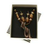 MIXIT Gift Boxed Glass Pendant Necklace-Earring-Set Brown & Gold-Tone
