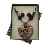MIXIT Gift Boxed Flower Necklace-Earring-Set Brown & Silver-Tone