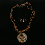 MIXIT Gift Boxed Glass Pendant Necklace-Earring-Set Orange & Gold-Tone