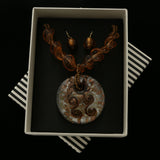 MIXIT Gift Boxed Glass Pendant Necklace-Earring-Set Orange & Gold-Tone
