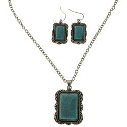 MIXIT Gift Boxed Turquoise Necklace-Earring-Set Silver-Tone