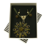 MIXIT Gift Boxed Crystal Accented Necklace-Earring-Set Green & Gold-Tone