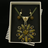 MIXIT Gift Boxed Crystal Accented Necklace-Earring-Set Green & Gold-Tone