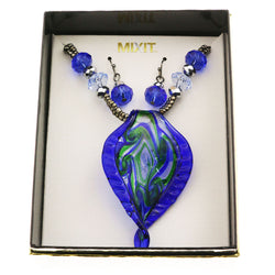 Mixit Gift Boxed Necklace-Earring-Set Blue/Silver-Tone