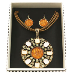 Mixit Gift Boxed Necklace-Earring-Set Bronze-Tone/Orange