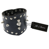 Mi Amore Faux-Leather Adjustable Spike studded Cuff-Bracelet Black & Silver-Tone