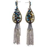 Mi Amore Antiqued AB Finish Drop-Dangle-Earrings Blue & Gold-Tone