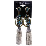 Mi Amore Antiqued AB Finish Drop-Dangle-Earrings Blue & Gold-Tone