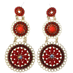 Mi Amore Flower AB Finish Drop-Dangle-Earrings Red & Gold-Tone