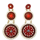 Mi Amore Flower AB Finish Drop-Dangle-Earrings Red & Gold-Tone