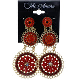 Mi Amore Flower AB Finish Drop-Dangle-Earrings Red & Gold-Tone