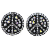 Mi Amore AB Finish Peace Sign Stud-Earrings Black & Silver-Tone