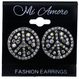 Mi Amore AB Finish Peace Sign Stud-Earrings Black & Silver-Tone