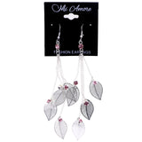 Mi Amore Leaf Dangle-Earrings Silver-Tone/Pink