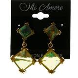 Mi Amore Acrylic Gems Dangle-Earrings Gold-Tone/Green