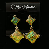 Mi Amore Acrylic Gems Dangle-Earrings Gold-Tone/Green