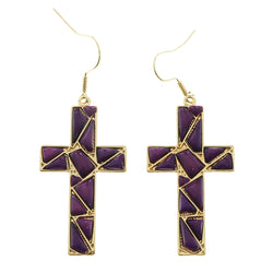 Mi Amore Cross Dangle-Earrings Gold-Tone/Purple