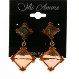 Mi Amore Acrylic Gem Dangle-Earrings Gold-Tone/Orange