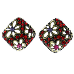 Mi Amore Antiqued Flower Stud-Earrings Gold-Tone & Red