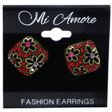 Mi Amore Antiqued Flower Stud-Earrings Gold-Tone & Red