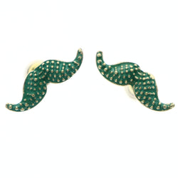 Mi Amore Mustache Stud-Earrings Green/Gold-Tone