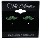 Mi Amore Mustache Stud-Earrings Green/Gold-Tone
