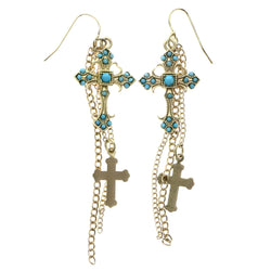 Mi Amore Cross Tassel Dangle-Earrings Gold-Tone & Blue