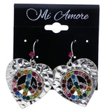 Mi Amore Textured Peace Sign Heart Dangle-Earrings Silver-Tone & Multicolor